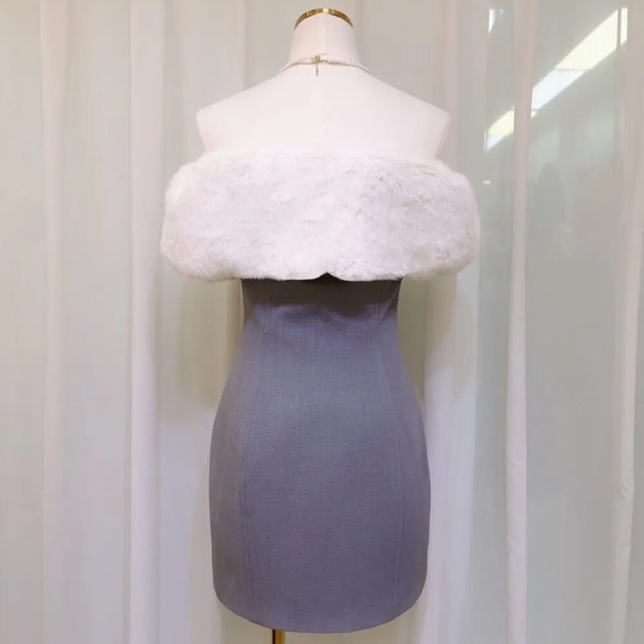 🎉On Sale Off shoulder dress detachable faux fur shawl for versatile styling - Picture 9 of 16